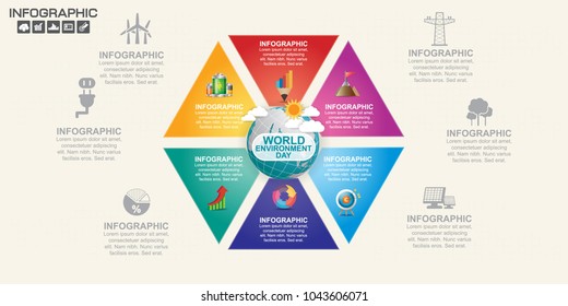 Earth globe with infographic vector illustration can be use as flyer, banner or poster. World Environment Day concept.