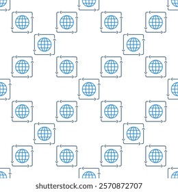 Earth Globe inside Arrows vector concept linear seamless pattern