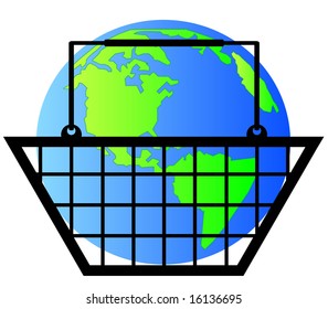 tierra o globo dentro de la cesta de la compra - comercio mundial - vector