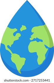 globo terrestre dentro de um ícone de gota de água, vetor plano, conceito de conservação ambiental