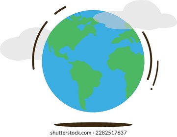 Earth globe isolated, icon rotating with clouds around