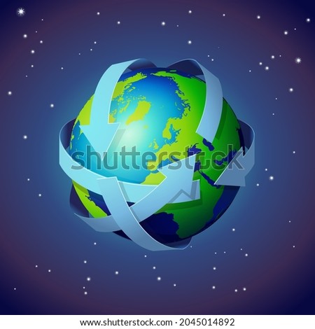 Earth globe isolated in the middle of space with arrows representing global trade