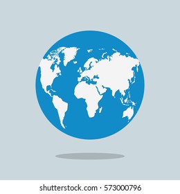 Earth globe isolated on gray background. Flat planet icon. Vector illustration.
