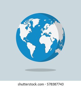 Earth globe isolated on gray background. Flat planet icon. Vector illustration.