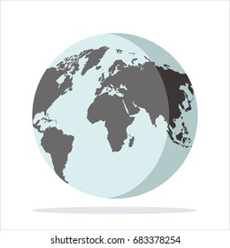 Earth globe isolated on gray background. Flat planet icon. Vector illustration.