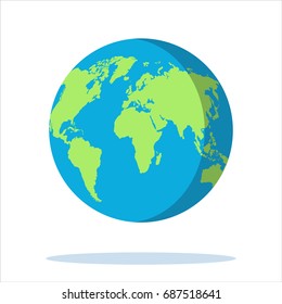Earth globe isolated on gray background. Flat planet icon. Vector illustration.
