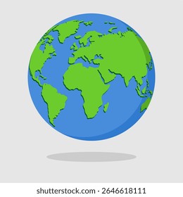 Globo terrestre isolado em fundo cinza. Mapa do mundo. Ícone Terra. Ilustração vetorial limpa e moderna para design, web.