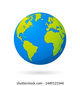 Earth globe isolated on white background. Flat planet Earth icon. Vector illustration