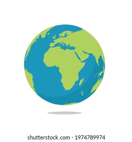 Earth globe isolated on white background. Flat planet Earth icon. Vector illustration.