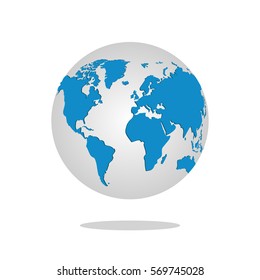 Earth globe isolated on white background. Flat planet icon. Vector illustration.