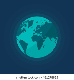 Earth globe isolated vector illustration, flat cartoon earth from space, abstract earth planet on dark background