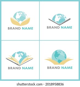 earth globe and laptop logo design vector