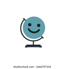 El globo terrestre se ríe de ilustración vectorial aislada en un fondo blanco. Cara de la Tierra. La emoción de la Tierra. Planeta sonriente. Ilustración vectorial de material aislada en fondo blanco.
