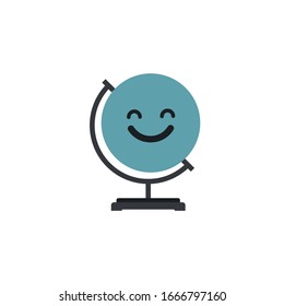 El globo terrestre se ríe de ilustración vectorial aislada en un fondo blanco. Cara de la Tierra. La emoción de la Tierra. Planeta sonriente. Ilustración vectorial de material aislada en fondo blanco.