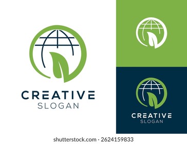 Earth or globe with leaves logo design for eco friendly