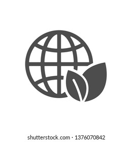 earth globe with leaves vector icon. go green. stop pollution to save environment and ecology of earth. eco friendly environment concept