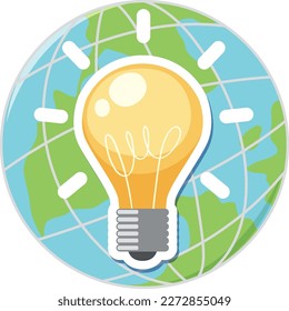 Earth globe with light bulb icon illustration