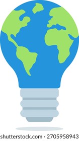 Icono de la bombilla del globo terráqueo, Vector amigable del concepto de la idea ecológica global