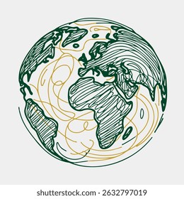 Earth Globe Line Drawing. Hand-drawn Earth Globe Sketch. Earth A HandDrawn Flat Illustration of Our Blue Planet. Simplified Globe Representation Earth's Continents and Oceans.