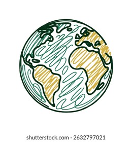 Earth Globe Line Drawing. Hand-drawn Earth Globe Sketch. Earth A HandDrawn Flat Illustration of Our Blue Planet. Simplified Globe Representation Earth's Continents and Oceans.