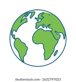 Earth Globe Line Drawing. Hand-drawn Earth Globe Sketch. Earth A HandDrawn Flat Illustration of Our Blue Planet. Simplified Globe Representation Earth's Continents and Oceans.