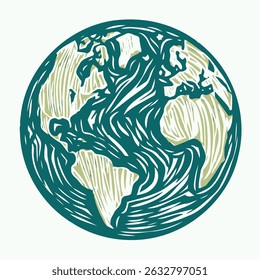 Earth Globe Line Drawing. Hand-drawn Earth Globe Sketch. Earth A HandDrawn Flat Illustration of Our Blue Planet. Simplified Globe Representation Earth's Continents and Oceans.