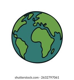 Earth Globe Line Drawing. Hand-drawn Earth Globe Sketch. Earth A HandDrawn Flat Illustration of Our Blue Planet. Simplified Globe Representation Earth's Continents and Oceans.