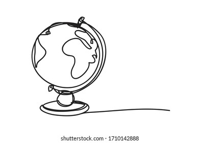 Earth globe line drawing, isolated on white background, vector illustration.