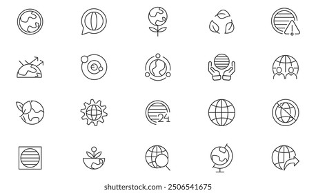 Earth and globe line icon collection. Website, browser, Map, planet, earth, global business, and round the world icon set. UI outline icon pack