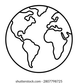 Earth globe line icon with continents for astronomy, planet Earth, world map, space science and planetary study themes design