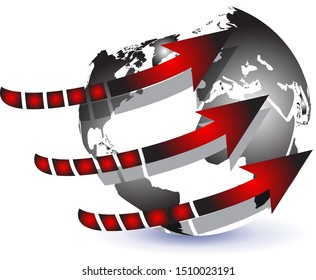 Earth Globe Logo - Isolated On White Background - Vector. Abstract Globe Vector For Web Icon, Map, Tech Logo And Element Design. 3D Icon For Earth, Global, Sphere, Travel Agency, Planet And World Logo