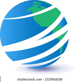 Earth Globe Logo - Isolated On White Background - Vector. Abstract Globe Vector For Web Icon, Map, Tech Logo And Element Design. 3D Icon For Earth, Global, Sphere, Travel Agency, Planet And World Logo