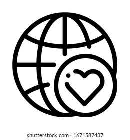 Earth Globe Love Icon Vector. Outline Earth Globe Love Sign. Isolated Contour Symbol Illustration
