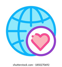 Vector de iconos de amor del globo terrestre. Símbolo de amor de contorno del globo terrestre. Ilustración de símbolo de contorno aislado