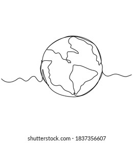 Earth or globe made in a one line drawing style with editable stroke, isolated on white background.