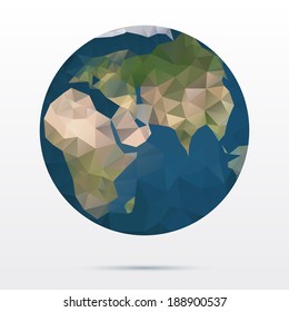 Earth globe made with triangles - vector polygonal earth symbol or logo concept