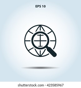 earth globe and magnifier glass icon