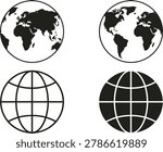 Earth globe map and geographic grid coordinate system vector icon set.