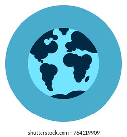 Earth Globe With Map Icon Web Button On Round Blue Background Flat Vector Illustration