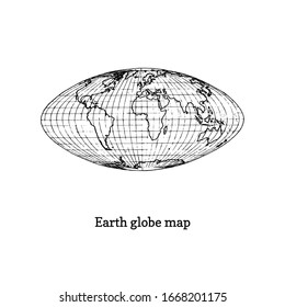 Earth globe map illustration. Drawn sketch in vector.