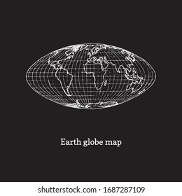 Earth Globe Map Illustration auf schwarzem Hintergrund. Zeichne Skizze in Vektorillustration.