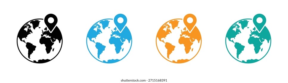 Earth globe and map pins icon. online deliver service, delivery tracking, pin location point marker of shipment map. World traveling or GPS navigation concept.