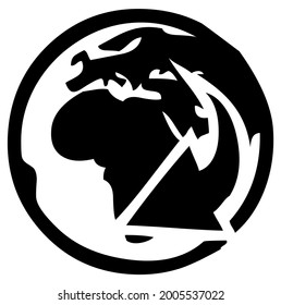 Planeta terrestre con mapa del mundo, mapa mundial, rotación, rotación, hilatura, vector, ilustración en color negro y blanco, aislado en fondo blanco