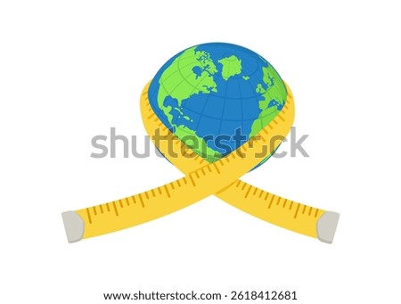 Earth Globe with Measuring Tape on a white background