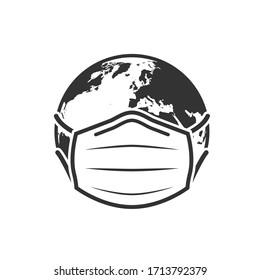 Earth globe in medical face mask icon