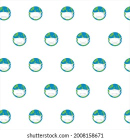 Earth Globe In Medical Face Mask Pattern On A White Background. Globe Theme Vector Illustration