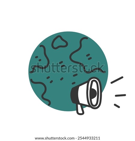earth globe megaphone doodle icon cartoon