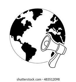 earth globe and megaphone icon 