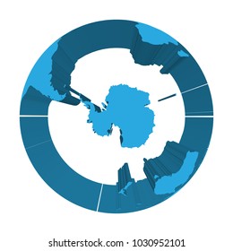 Earth globe model with blue extruded lands. Focused on Antarctica and South Pole. 3D vector illustration.