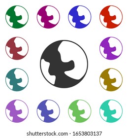 Icono de estilo multicolor del globo terrestre. Glifo simple, vector plano de iconos web para ui y ux, sitio web o aplicación móvil